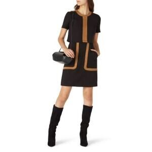 TOCCIN Black & Tan Faux Suede Stretch Hourglass Sheath Mini Dress Size 10